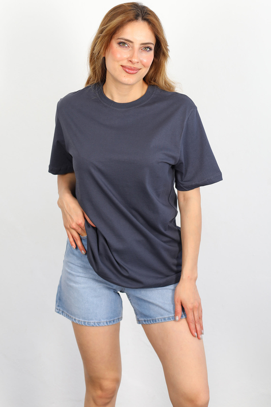 Berox - Bisiklet Yaka Oversize Lacivert Ünisex T-shirt