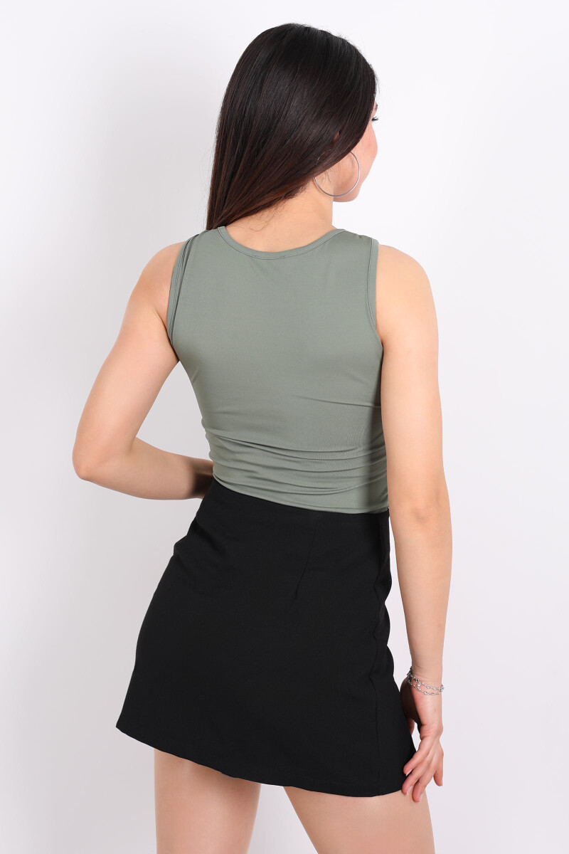 Kolsuz Halter Yaka Haki Kadın Çıtçıtlı Body - 5