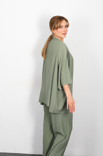 Krep Kumaş Mint Yeşili Kadın Kimono Takım - 5