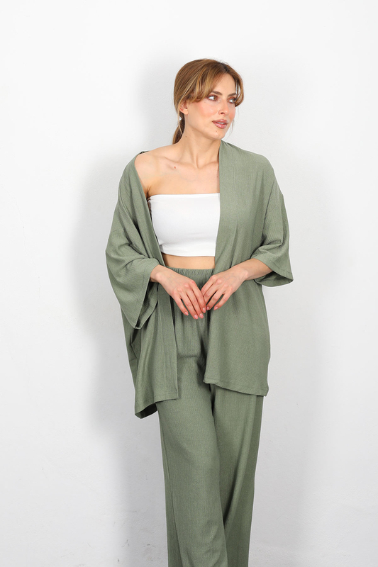 Krep Kumaş Mint Yeşili Kadın Kimono Takım - 3